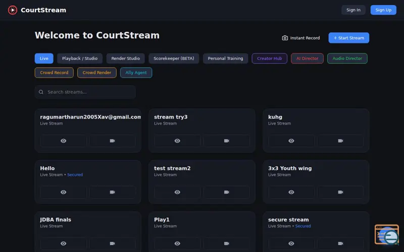 Screenshot of CourtStream