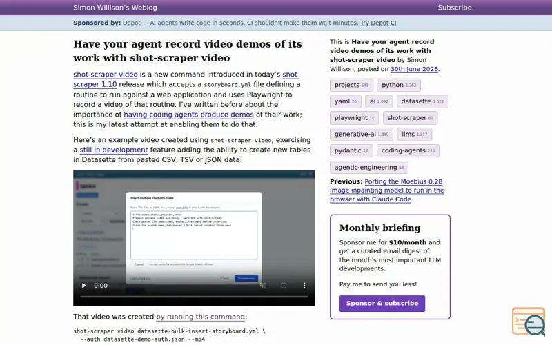 Screenshot of Simonwillison