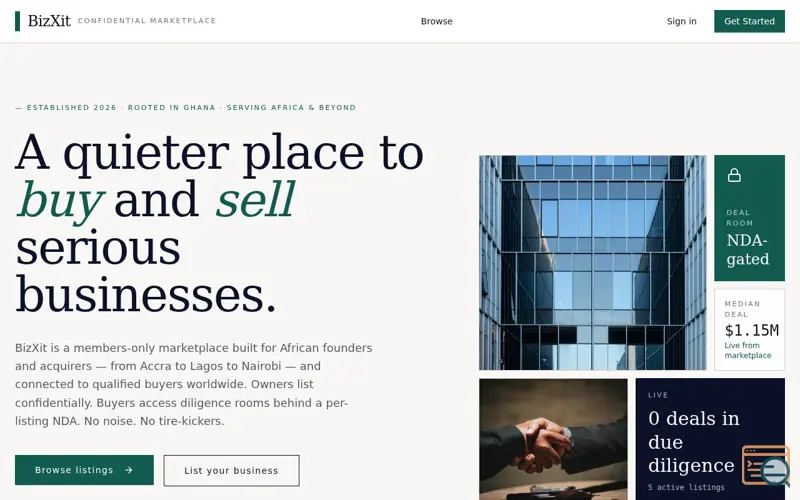 Screenshot of BizXit-Confidential Business Marketplace