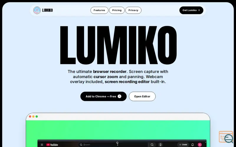 Screenshot of Lumiko — Screen Record Extension & Cursor Zoom Editor