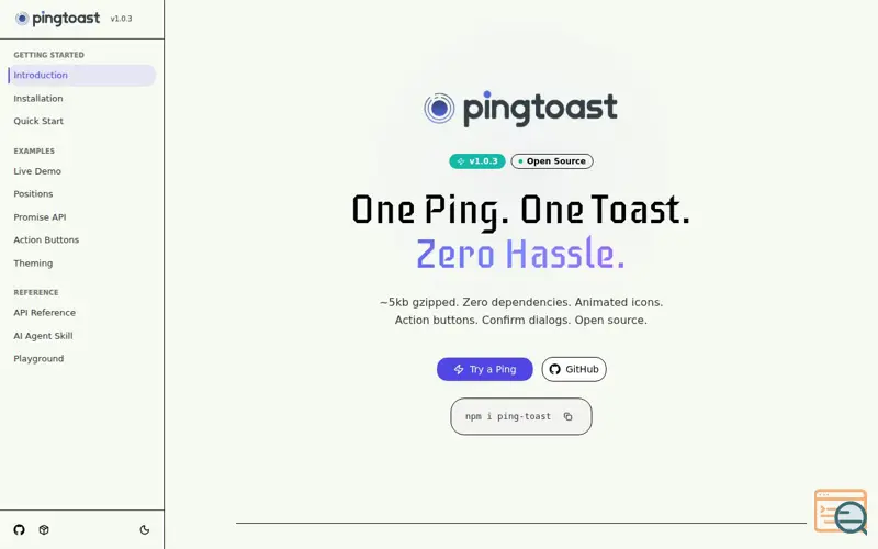 Screenshot of PingToast