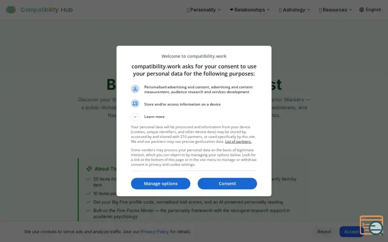 Screenshot of Free Big Five Personality Test Online