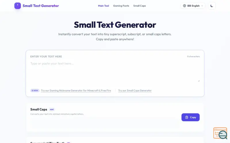 Screenshot of Small Text Generator