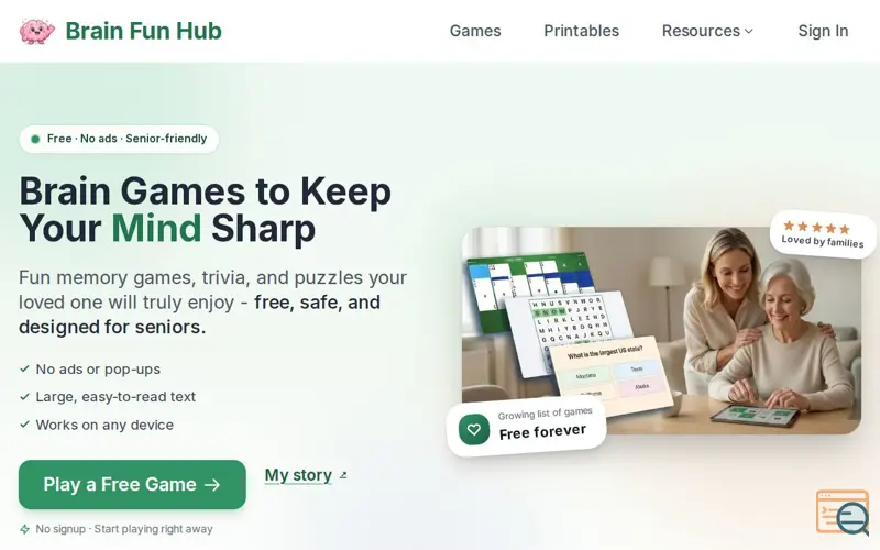 Screenshot of BrainFunHub