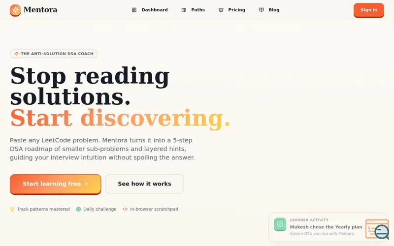 Screenshot of Mentora, a launch using Cashfree