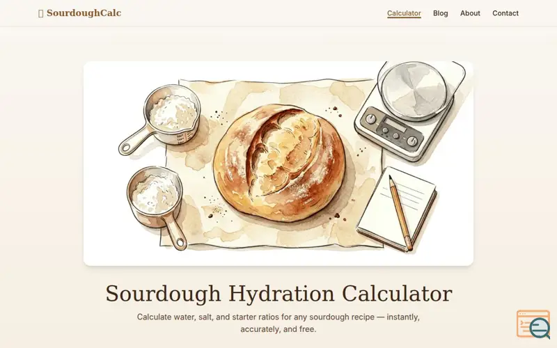 Screenshot of Sourdough Hydration Calculator - Free Instant Recipe Tool