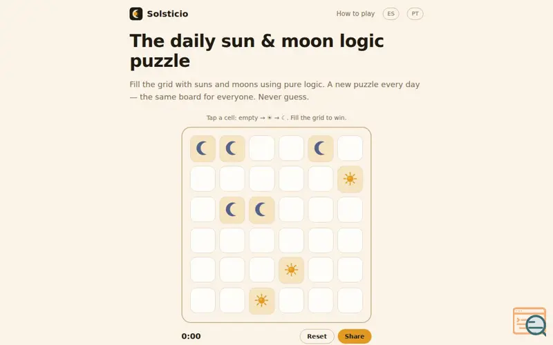 Screenshot of Solsticio — The daily sun & moon logic puzzle