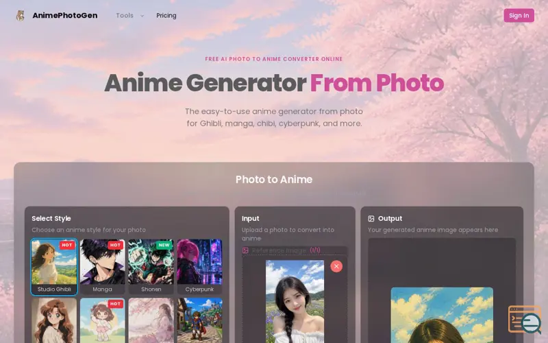 Screenshot of AnimePhotoGen, a launch using Findly.tools