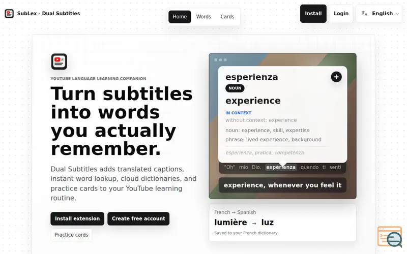 Screenshot of SubLex