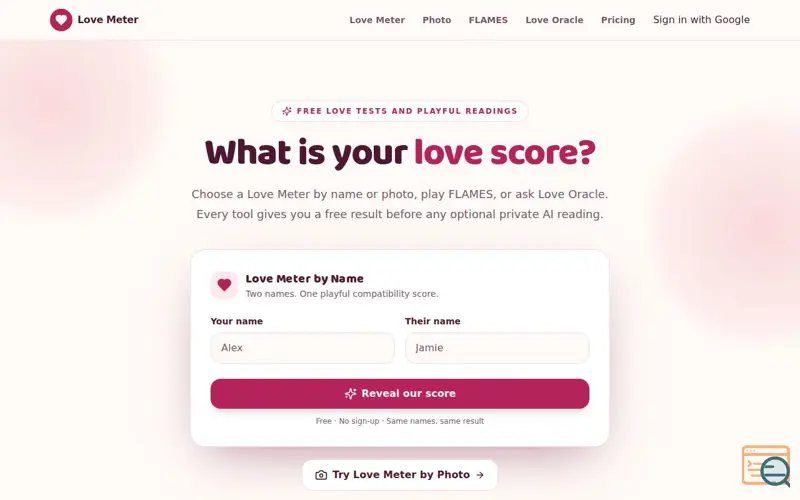 Screenshot of Love Meter