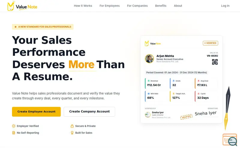 Screenshot of Value Note