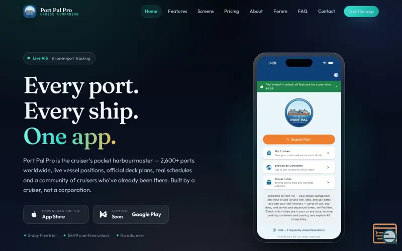 Screenshot of Port Pal Pro — Every port. Every ship. One app.