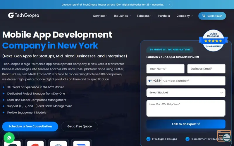 Screenshot of TechGropse New York , a launch using GA Connector