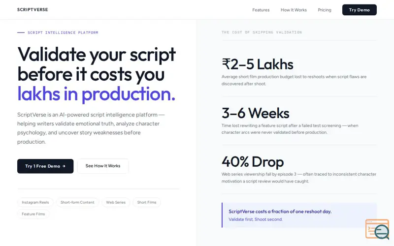 Screenshot of scriptverse
