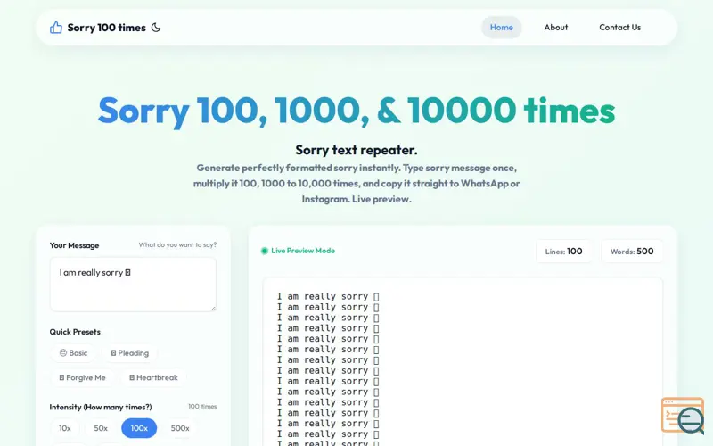 Screenshot of Sorry 100 Times Copy Paste