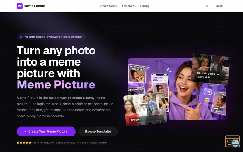 Screenshot of Meme Picture, a launch using ProductWing