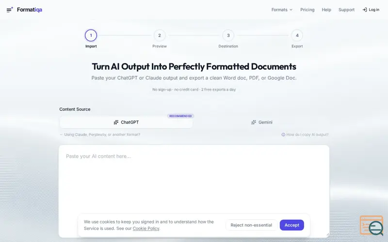 Screenshot of Formatiqa