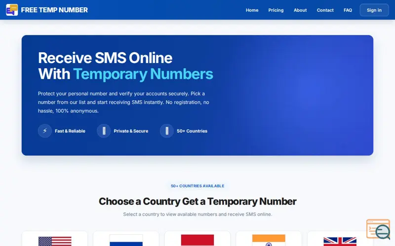 Screenshot of Free Temp Number