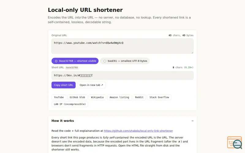 Screenshot of A Local-only URL shortener