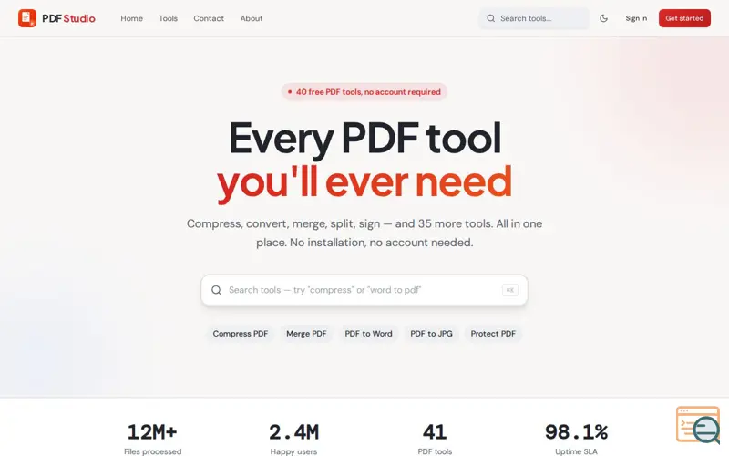 Screenshot of PDF Studio — Free Online PDF Tools