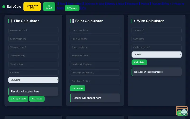 Screenshot of BuildCalc