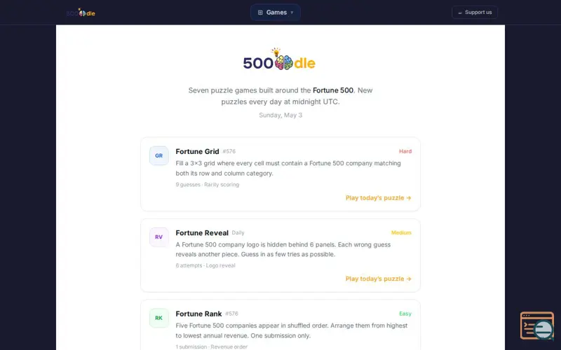 Screenshot of 500dle