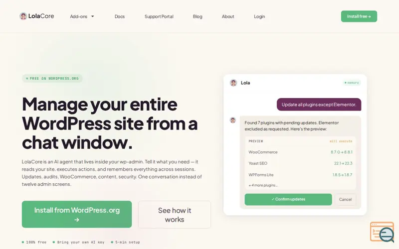 Screenshot of LolaCore, a launch using WP Statistics