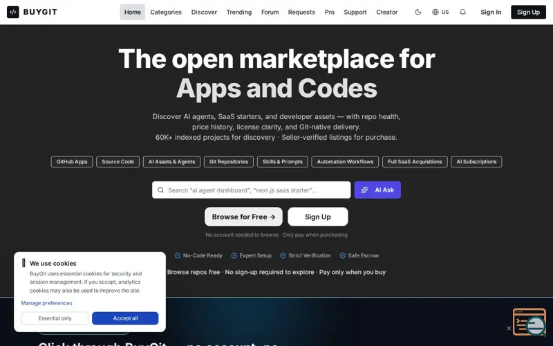 Screenshot of BuyGit, a launch using StackBlitz