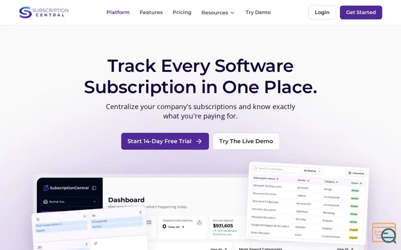 Screenshot of Subscription Central