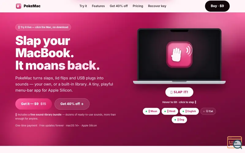 Screenshot of PokeMac — Slap your MacBook