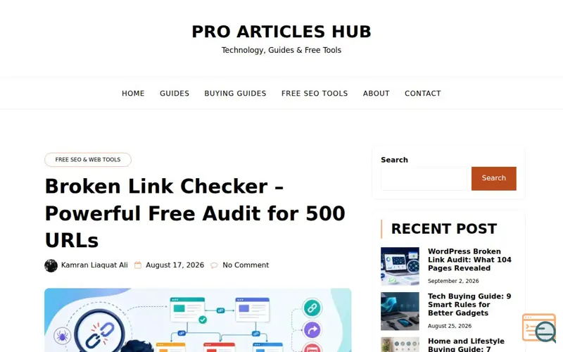 Screenshot of PAH Broken Link Checker