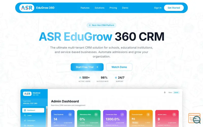 Screenshot of ASR EduGrow 360 CRM