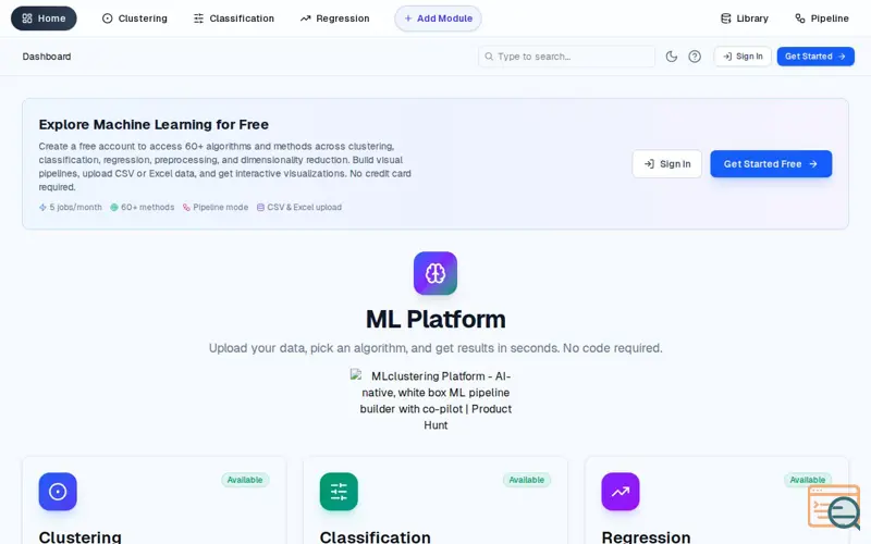 Screenshot of MLclustering Platform