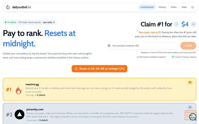 Screenshot of DailyOutbid.lol