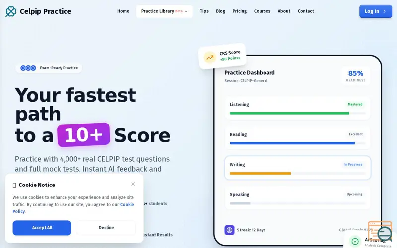 Screenshot of CelpipPractice.com