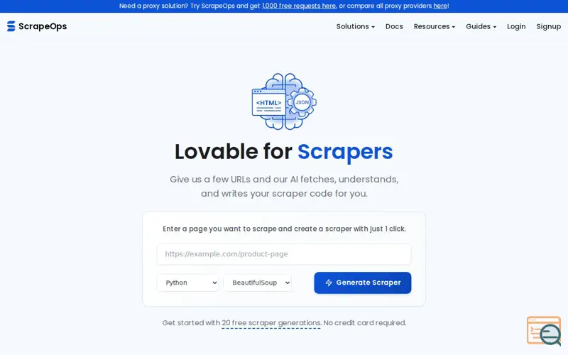 Screenshot of AI Web Scraper Builder, a launch using Docusaurus