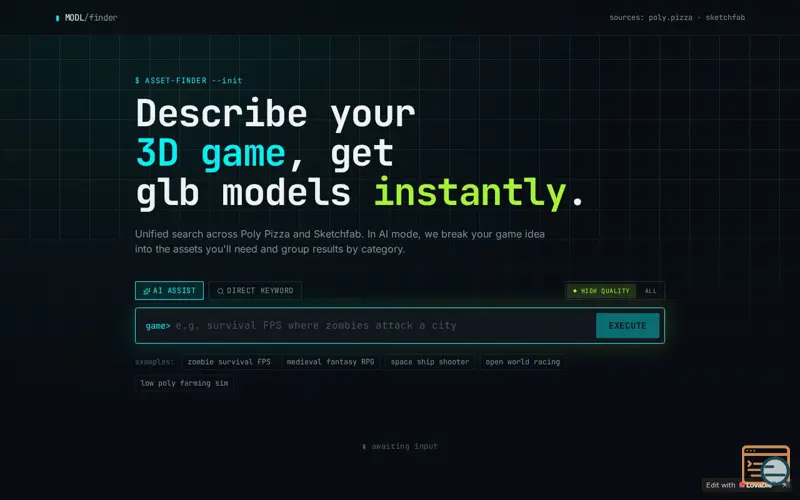 Screenshot of MODL // 3D asset finder for game devs
