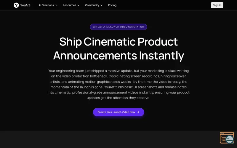 Screenshot of YouArt AI Feature Launch Video Generator