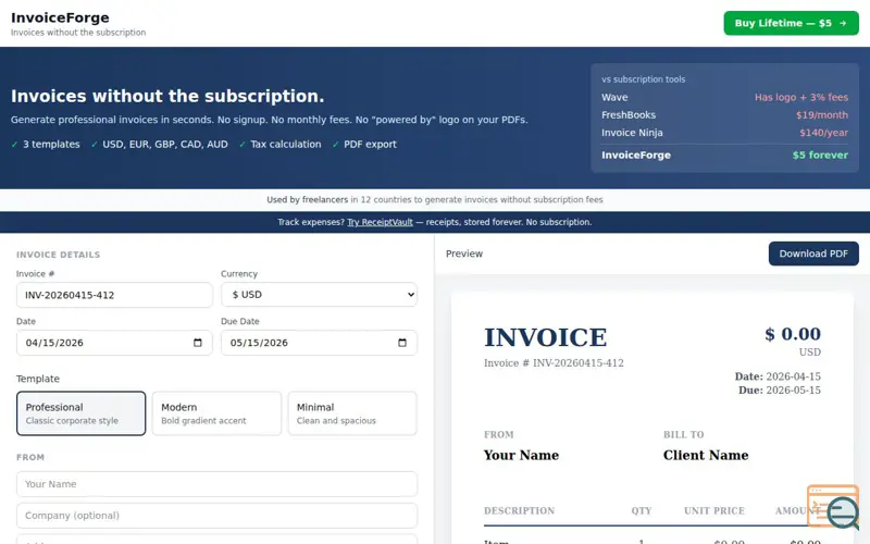 Screenshot of InvoiceForge