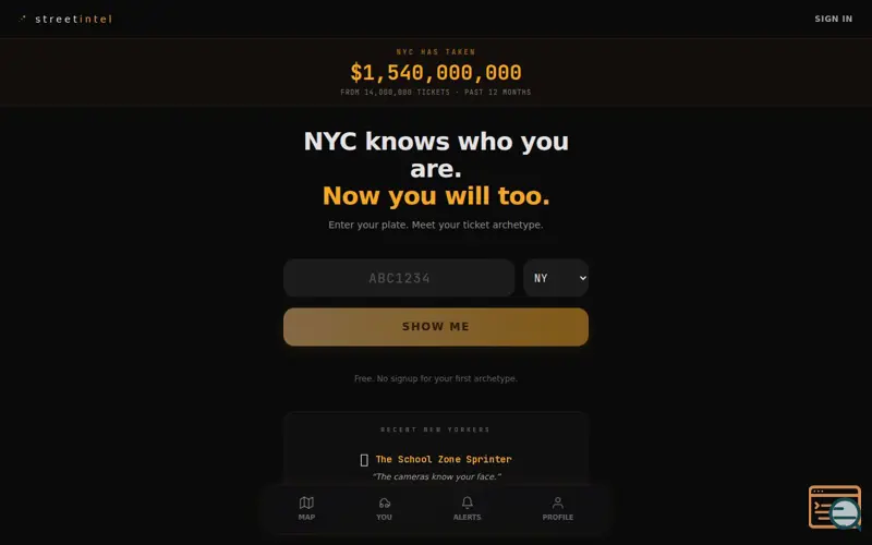 Screenshot of StreetIntel