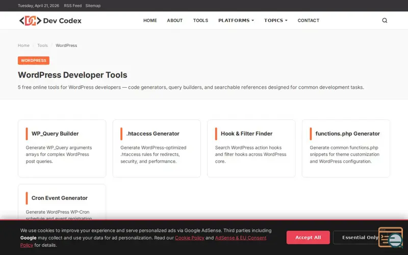 Screenshot of DevCodex for WordPress