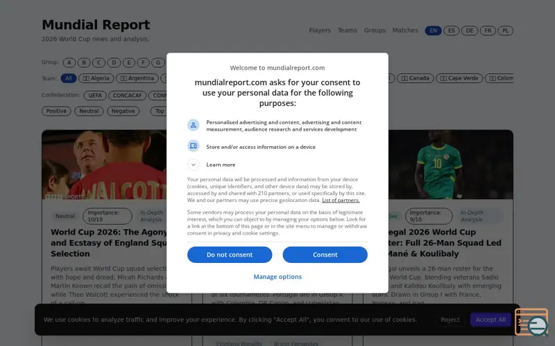 Screenshot of Mundial Report