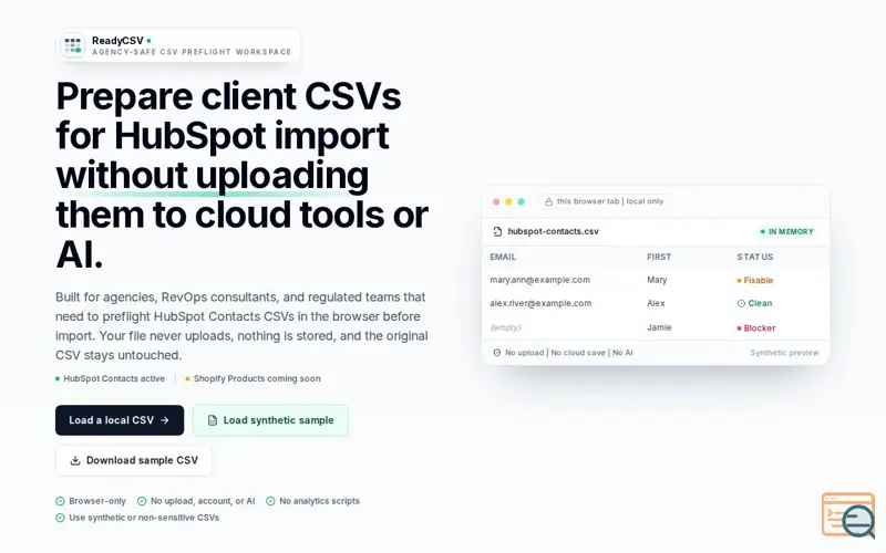 Screenshot of ReadyCSV