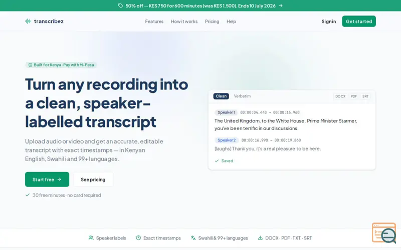 Screenshot of Transcribez