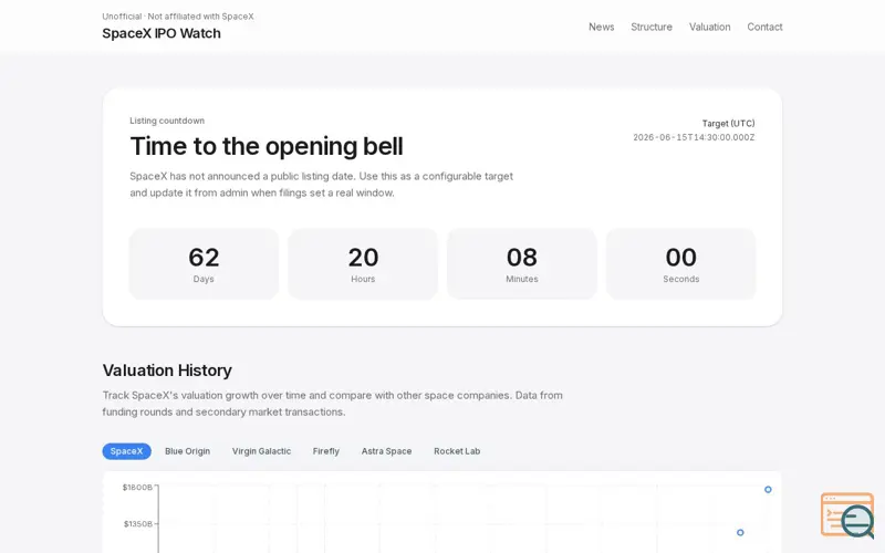 Screenshot of SpaceX IPO Watch