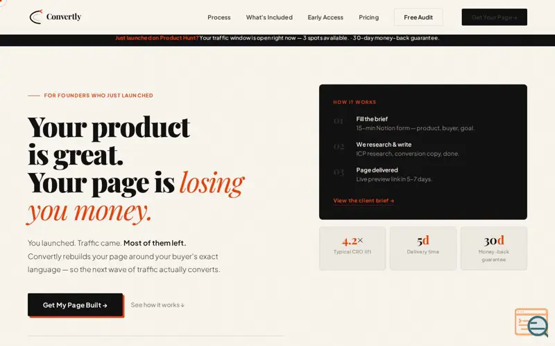 Screenshot of Convertly — Landing Pages That Sell
