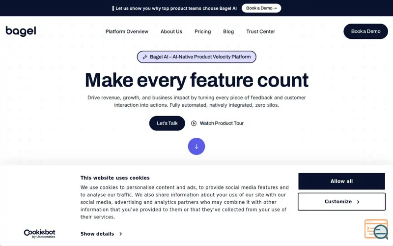 Screenshot of Bagel AI, a launch using VisibilityKit