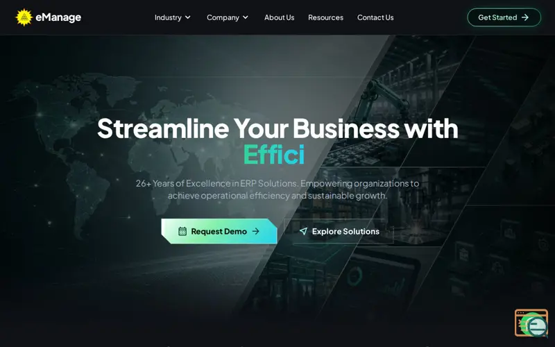 Screenshot of eManage ERP