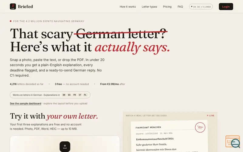 Screenshot of Briefed