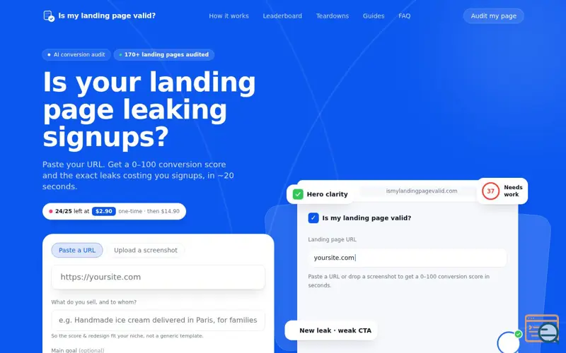Screenshot of Is My Landing Page Valid?